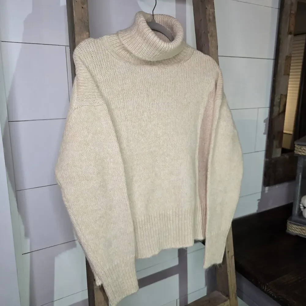 For The Republic Chunky Turtleneck Sweater Sm Yellow Beige Heather Alpaca Blend‎